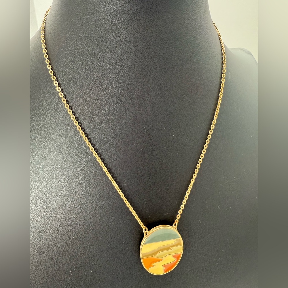 Vintage Sara Coventry Abstract Earth Neutral Tone Oval Pendant Necklace Gift